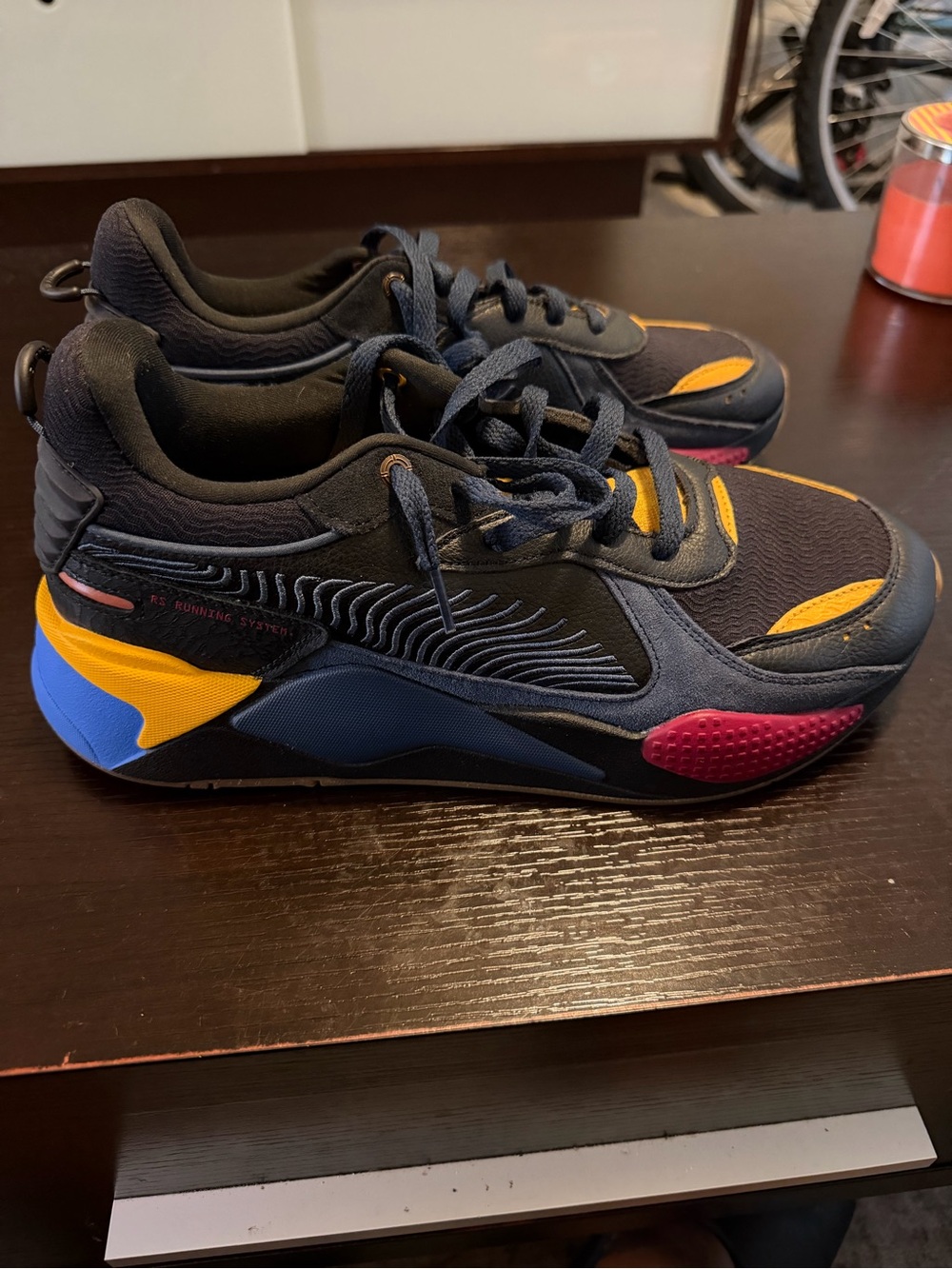 Puma Mens RS-X Colorblock Sneaker - Black with Yellow, Blue & Pink Accents